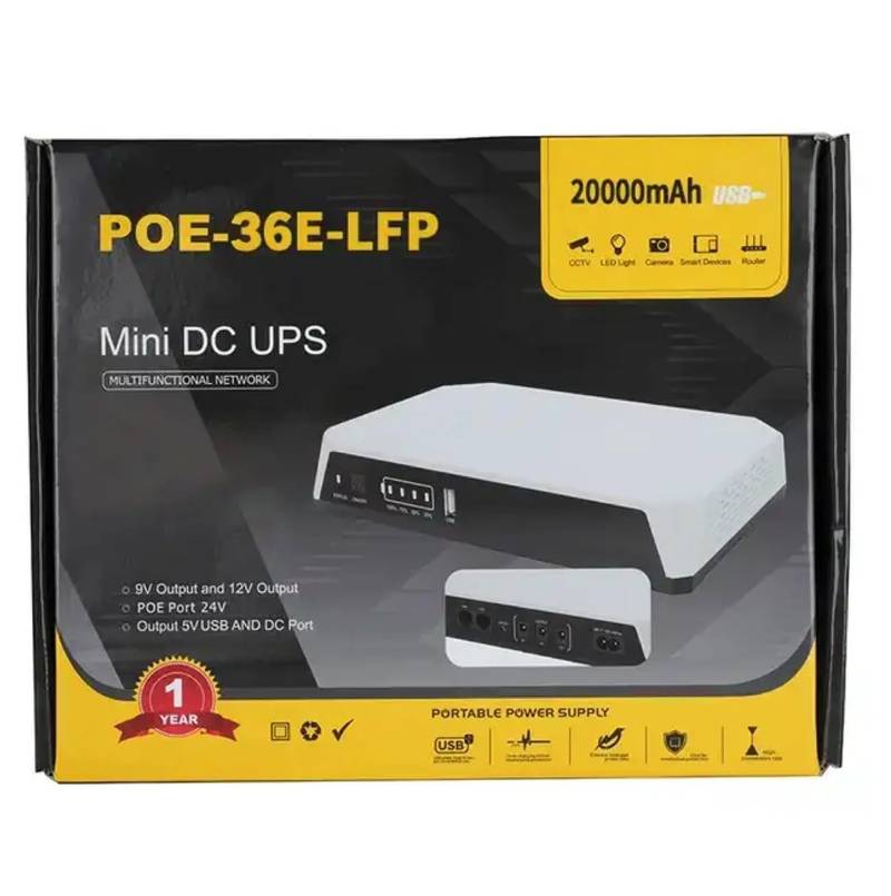 SKE POE-36E-LFP 20,000mAh Mini DC UPS – 36W High Power Backup with LiFePO4 Battery (5V/9V/12V 3A) - Image 2